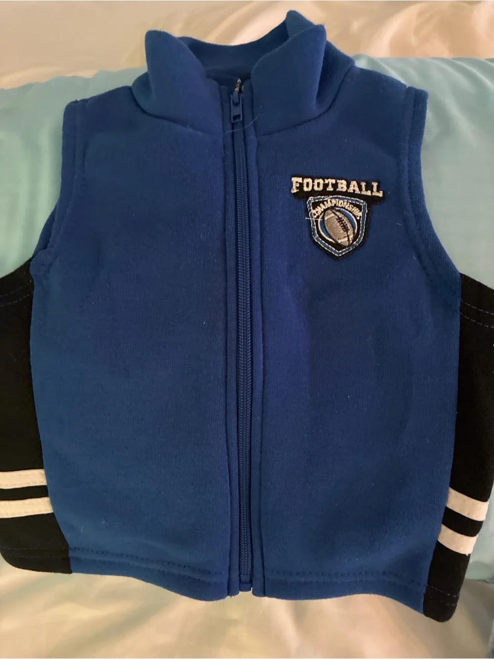 The Children's Place Blue & Black Football Zip-Up vest with Jeans